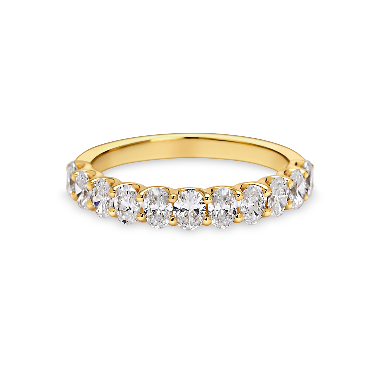 Lab grown oval diamond eternity ring in 18k yellow gold