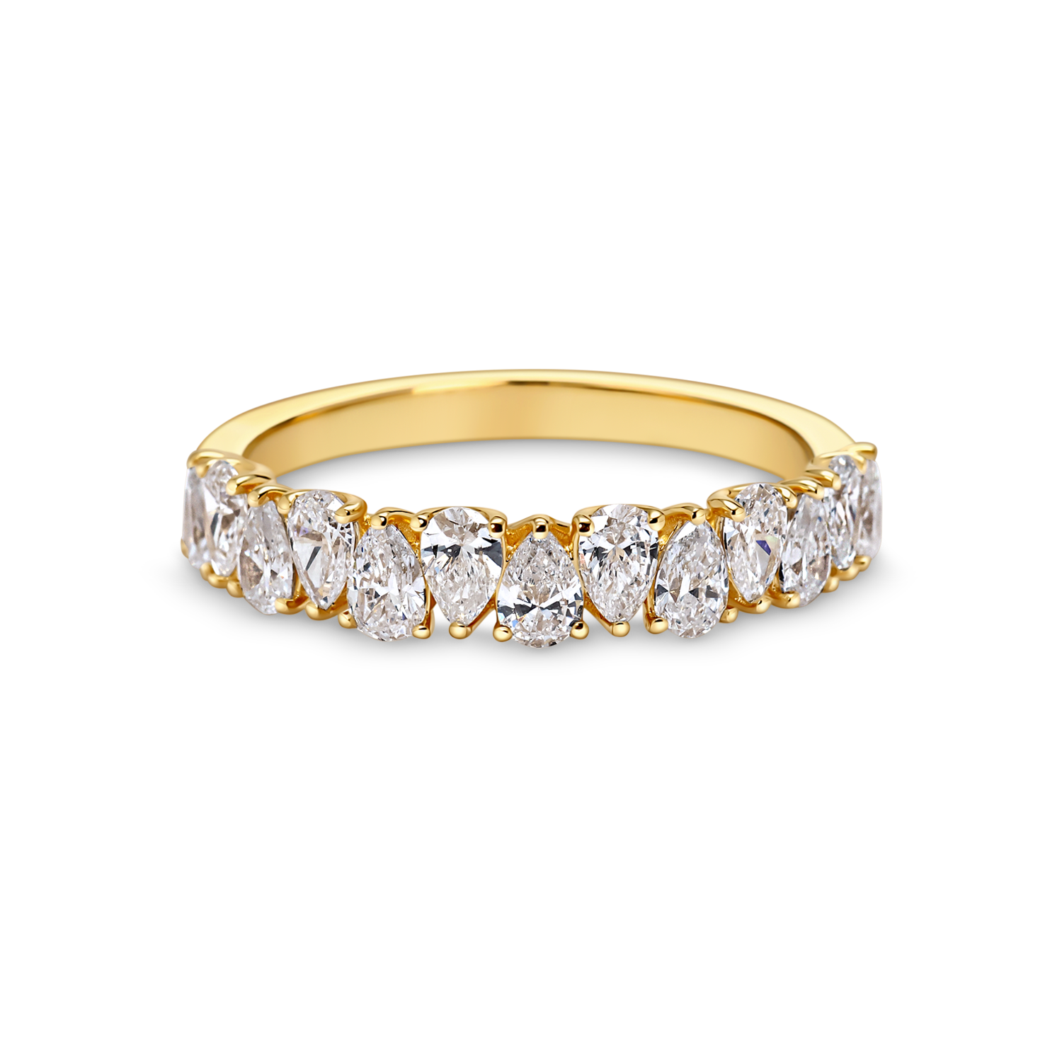 Lab grown pear diamond eternity ring in 18k yellow gold