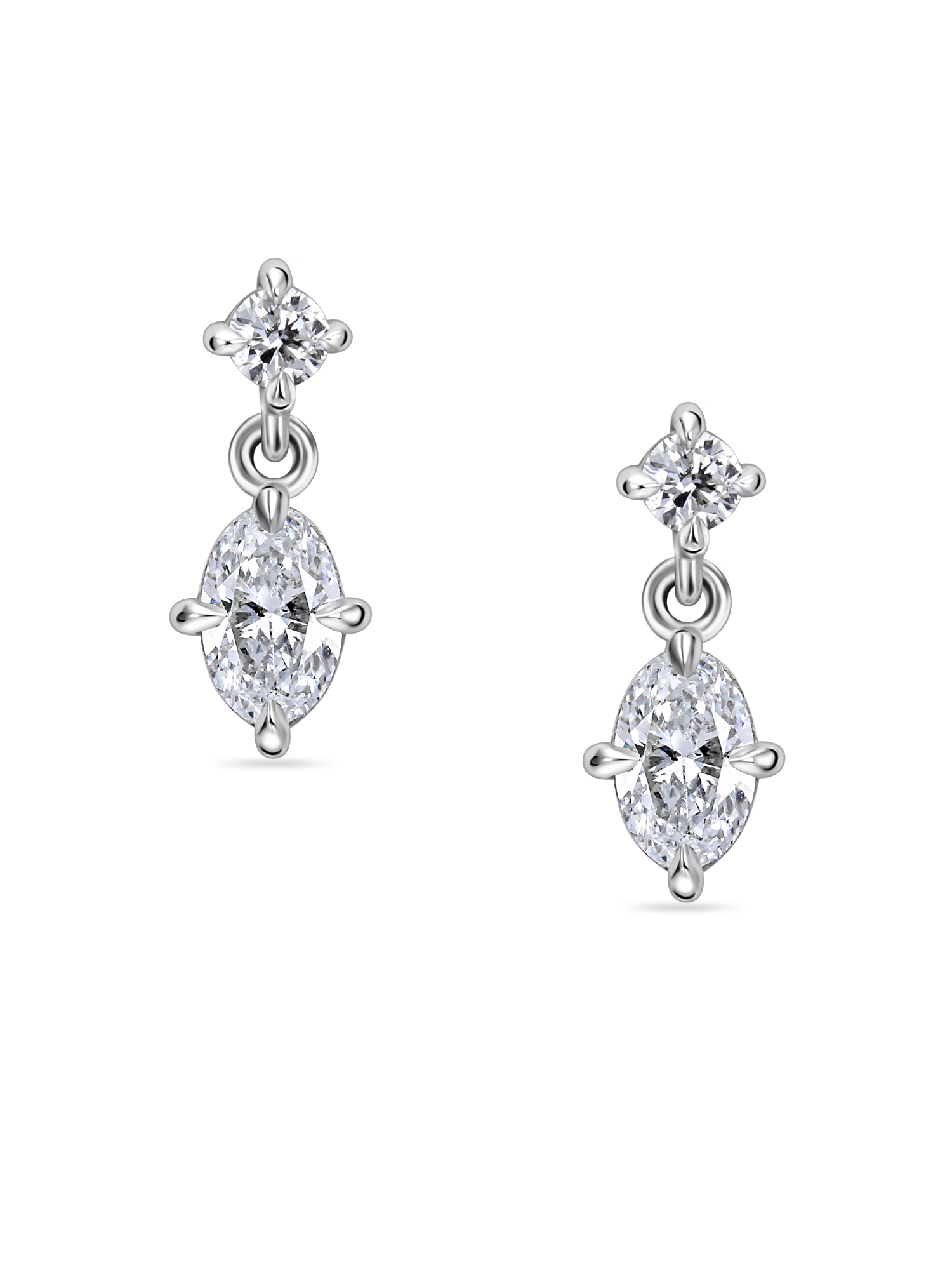 lab grown oval and round diamond drop earrings in platinum