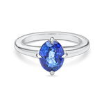 front view of lab grown Sapphire solitaire in platinum. This ethical engagement ring is made with a lab grown gemstone in recycled precious metals.