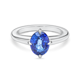 front view of lab grown Sapphire solitaire in platinum. This ethical engagement ring is made with a lab grown gemstone in recycled precious metals.