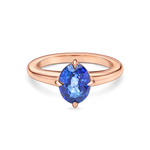front view lab grown Sapphire solitaire in rose gold. This engagement ring is made with a lab grown gemstone in recycled precious metals.