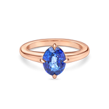 front view lab grown Sapphire solitaire in rose gold. This engagement ring is made with a lab grown gemstone in recycled precious metals.
