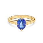front view lab grown Sapphire solitaire in yellow gold. This engagement ring is made with a lab grown gemstone in recycled precious metals.