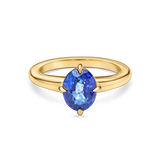 front view lab grown Sapphire solitaire in yellow gold. This engagement ring is made with a lab grown gemstone in recycled precious metals.