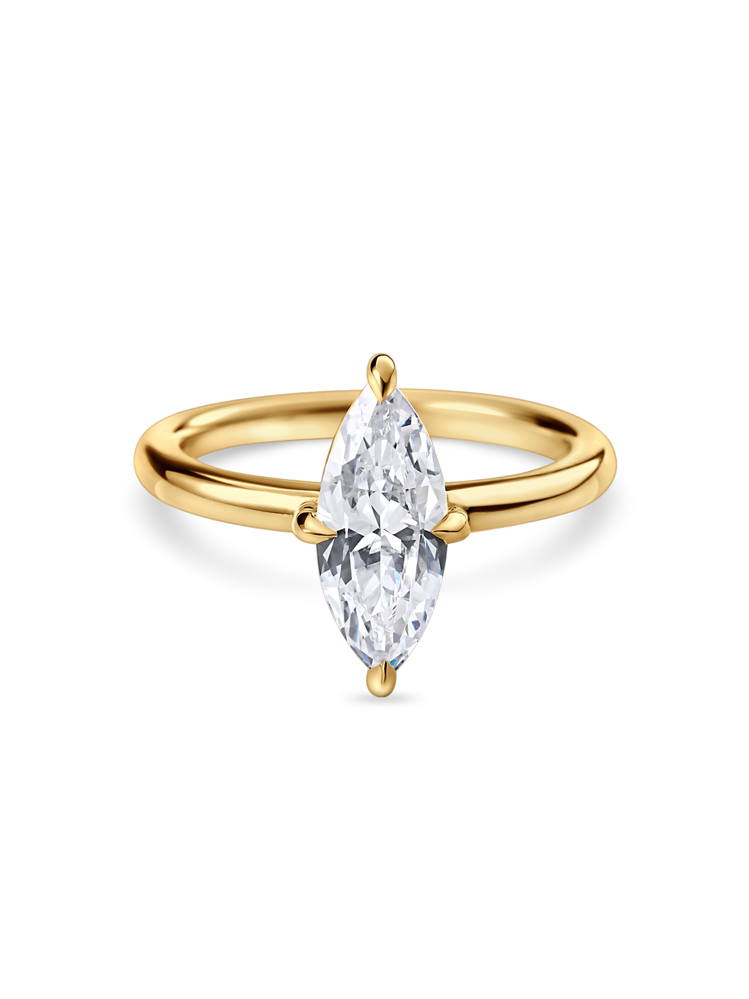 front view of marquise diamond solitaire engagement ring in yellow gold