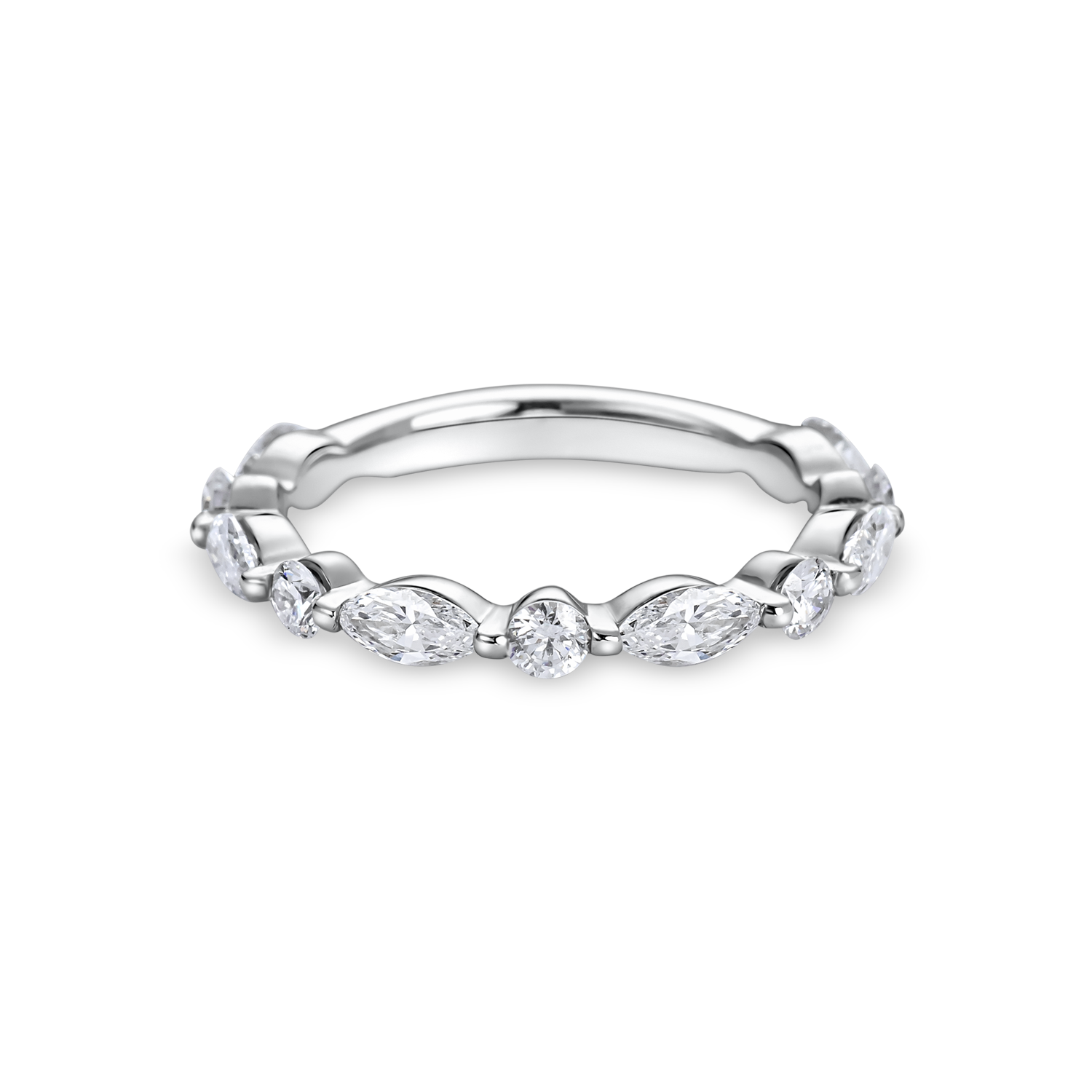 marquise and round lab grown diamond wedding band in platinum