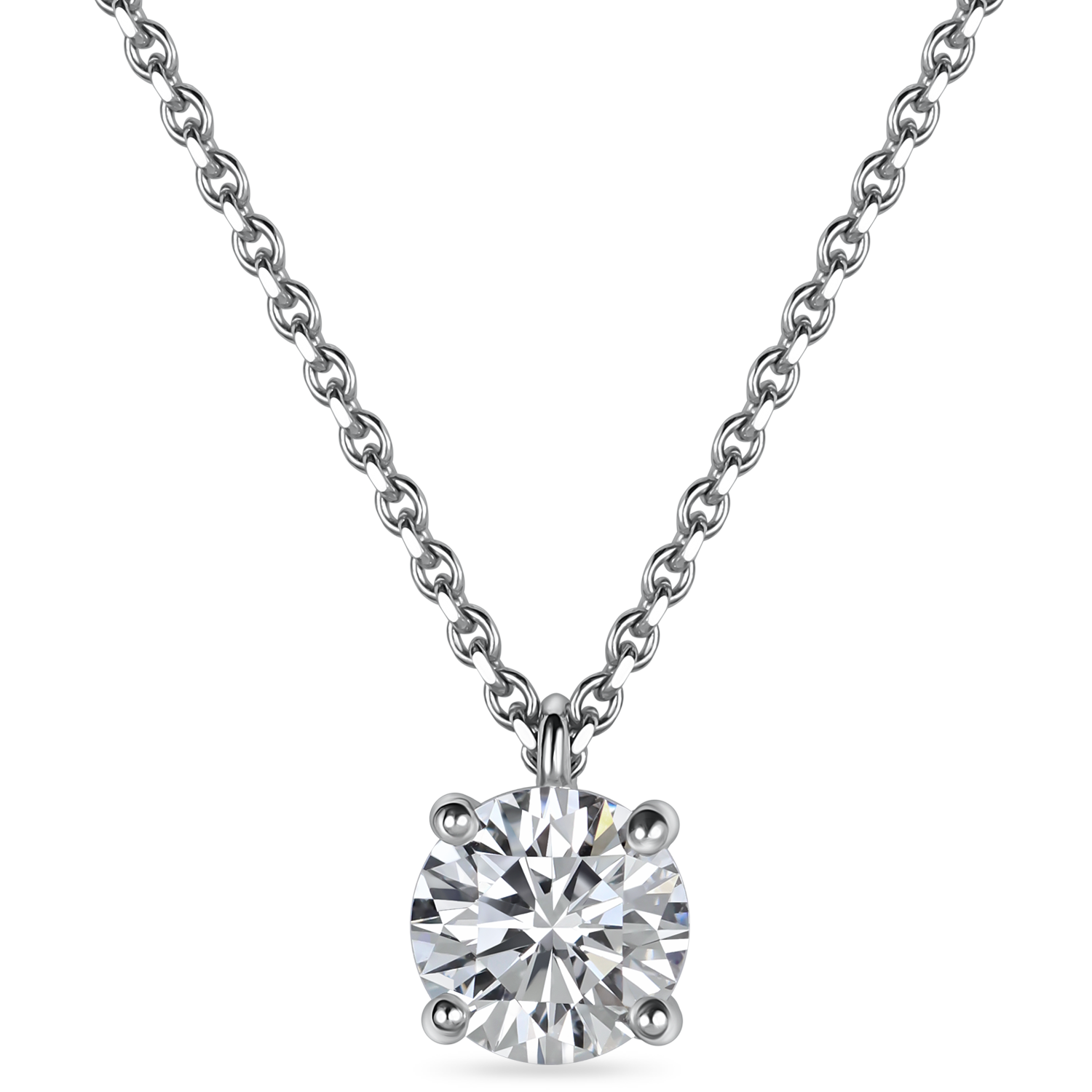 1.5 carat round lab grown diamond pendant in recylced platinum. zoomed in. Handmade in london. 