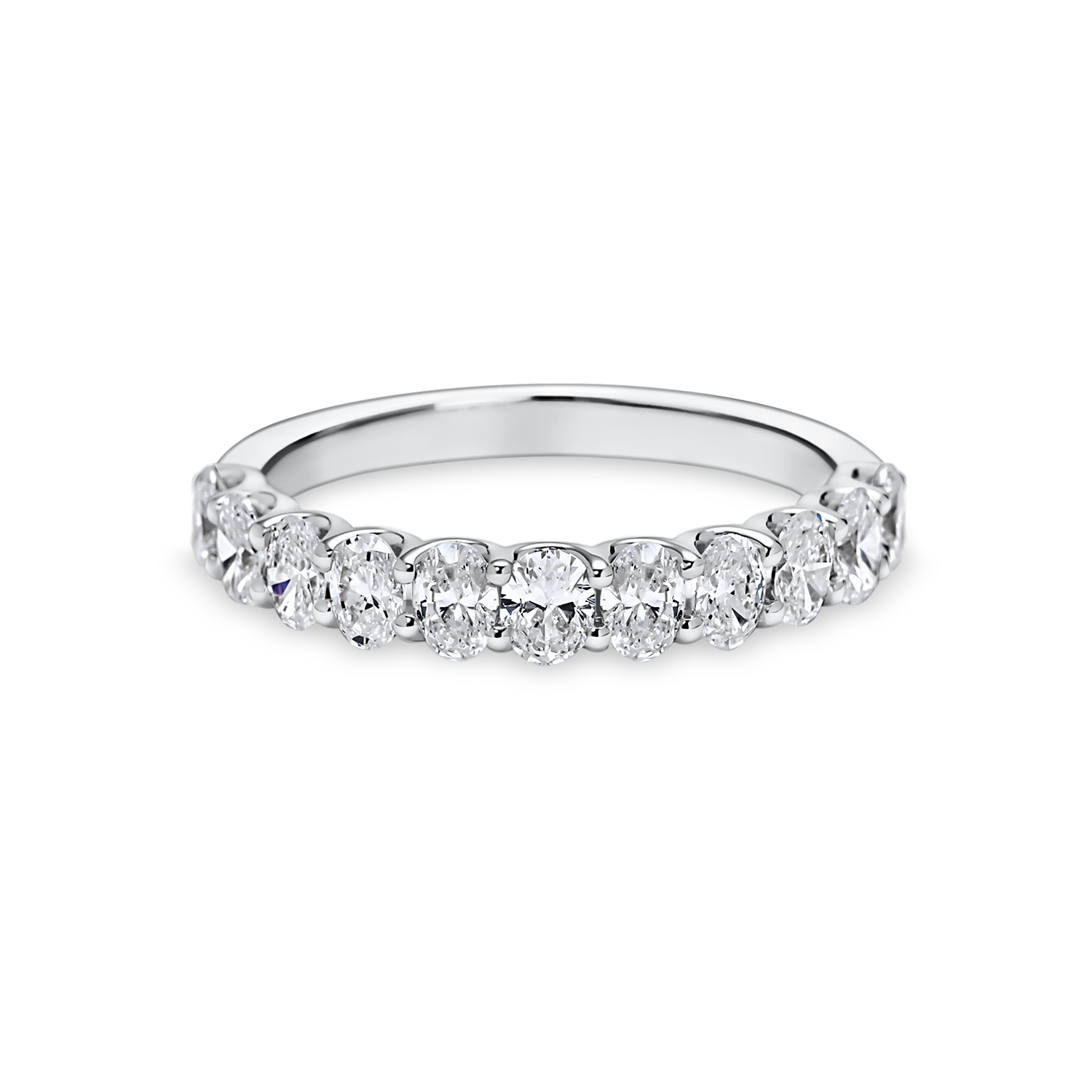 picture oval half set eternity band in platinum. Also works as a wedding band