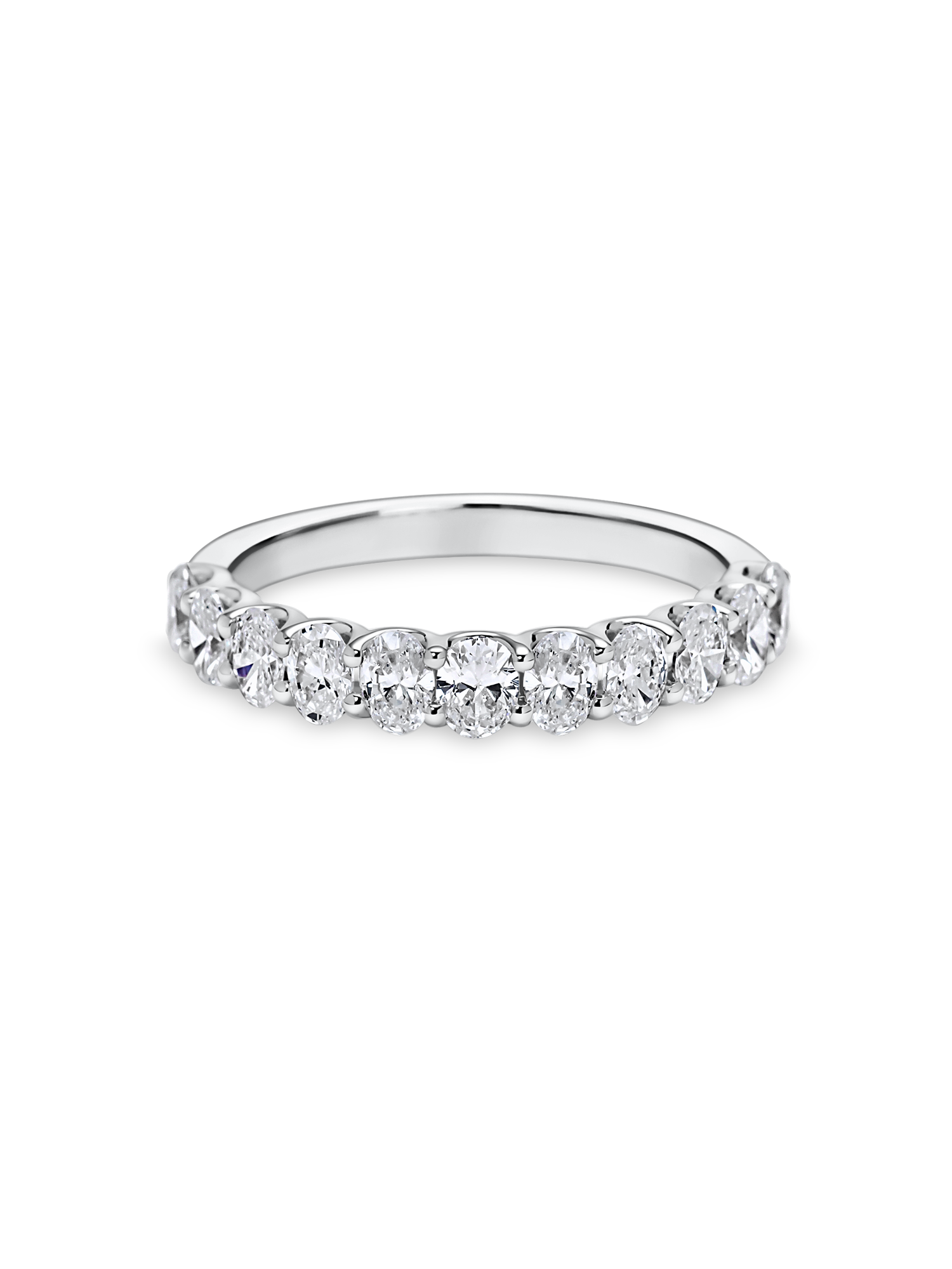picture oval half set eternity band in platinum. Also works as a wedding band