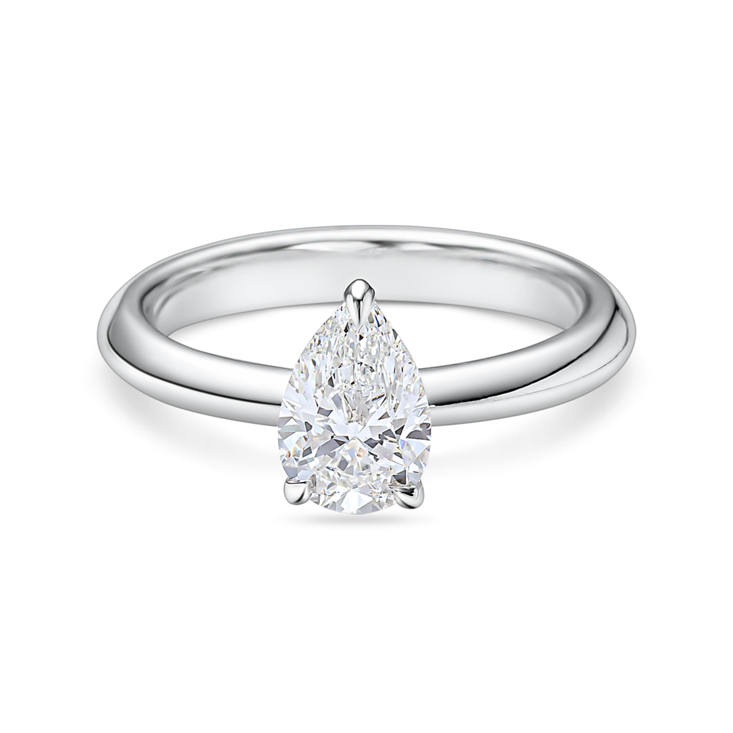 1.5 carat pear shaped engagement ring. Pear Solitaire with lab grown diamond in platinum