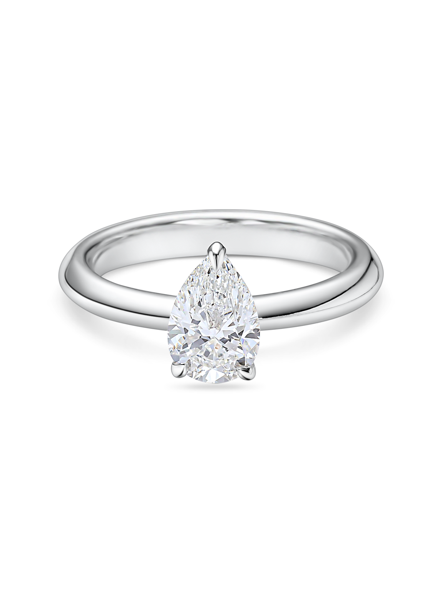 1.5 carat pear shaped engagement ring. Pear Solitaire with lab grown diamond in platinum