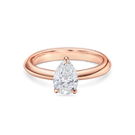 1.5 carat pear shaped engagement ring. Pear Solitaire with lab grown diamond in rose gold. front view