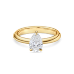 1.5 carat pear shaped engagement ring. Pear Solitaire with lab grown diamond in yellow gold. front view