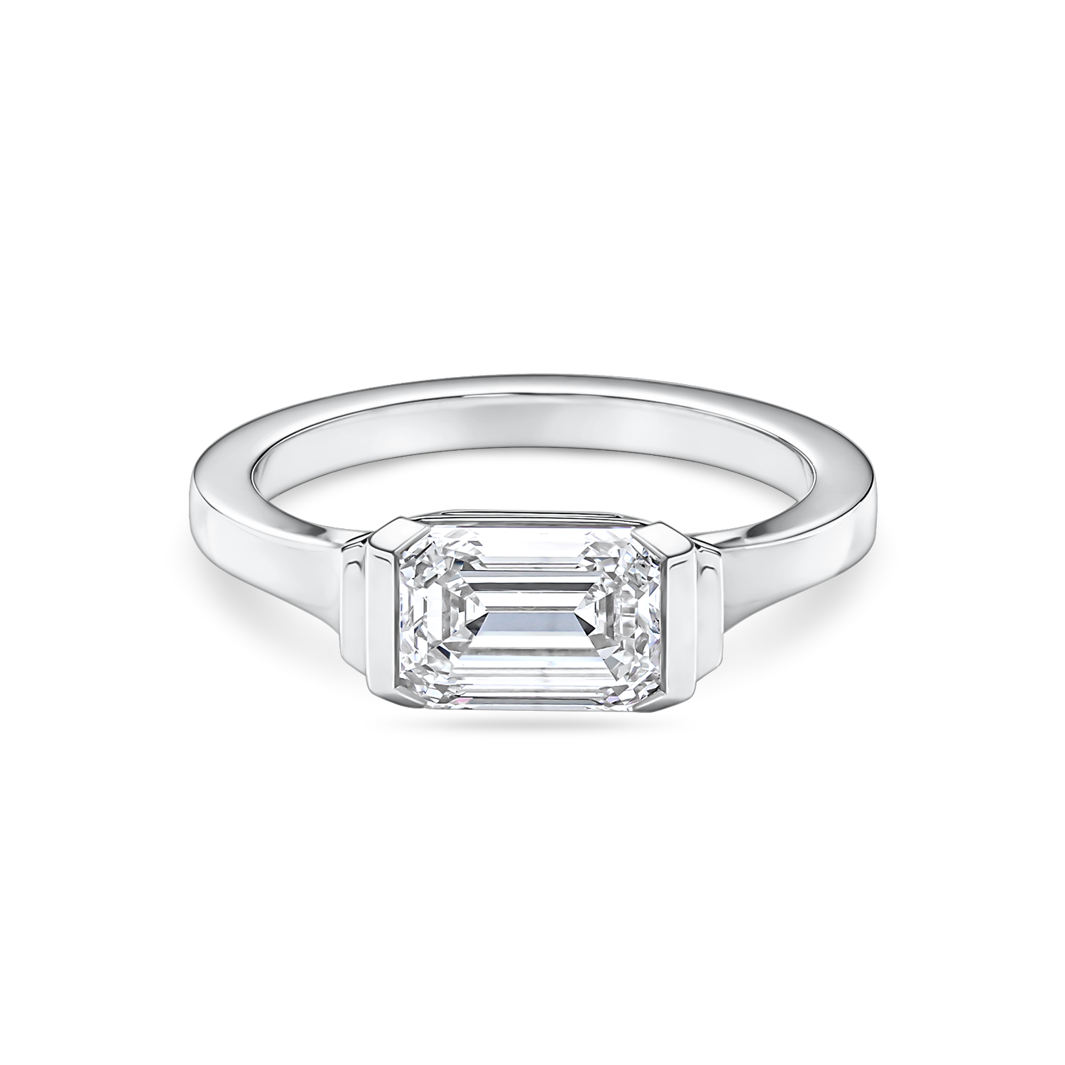 East-West Emerald Cut Diamond Solitaire