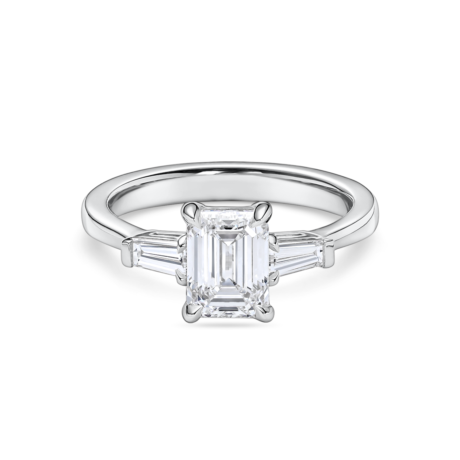Emerald Cut Diamond Trilogy with Tapered Baguettes