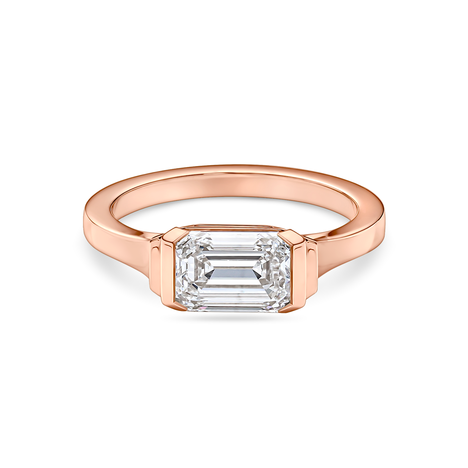 East-West Emerald Cut Diamond Solitaire
