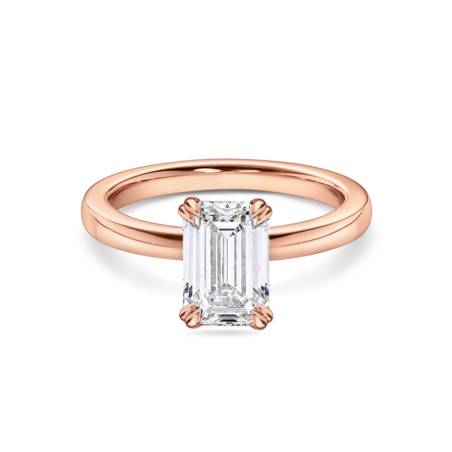 Emerald Cut Diamond Double Claw Solitaire