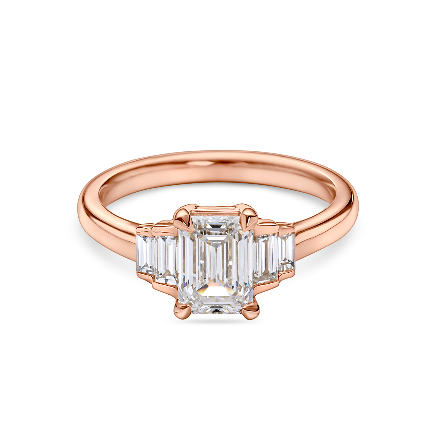 Art Deco Emerald Cut Diamond with Baguettes