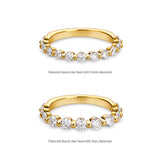 round shared claw wedding band with 3mm stones in yellow gold, compared to 2.4mm option.