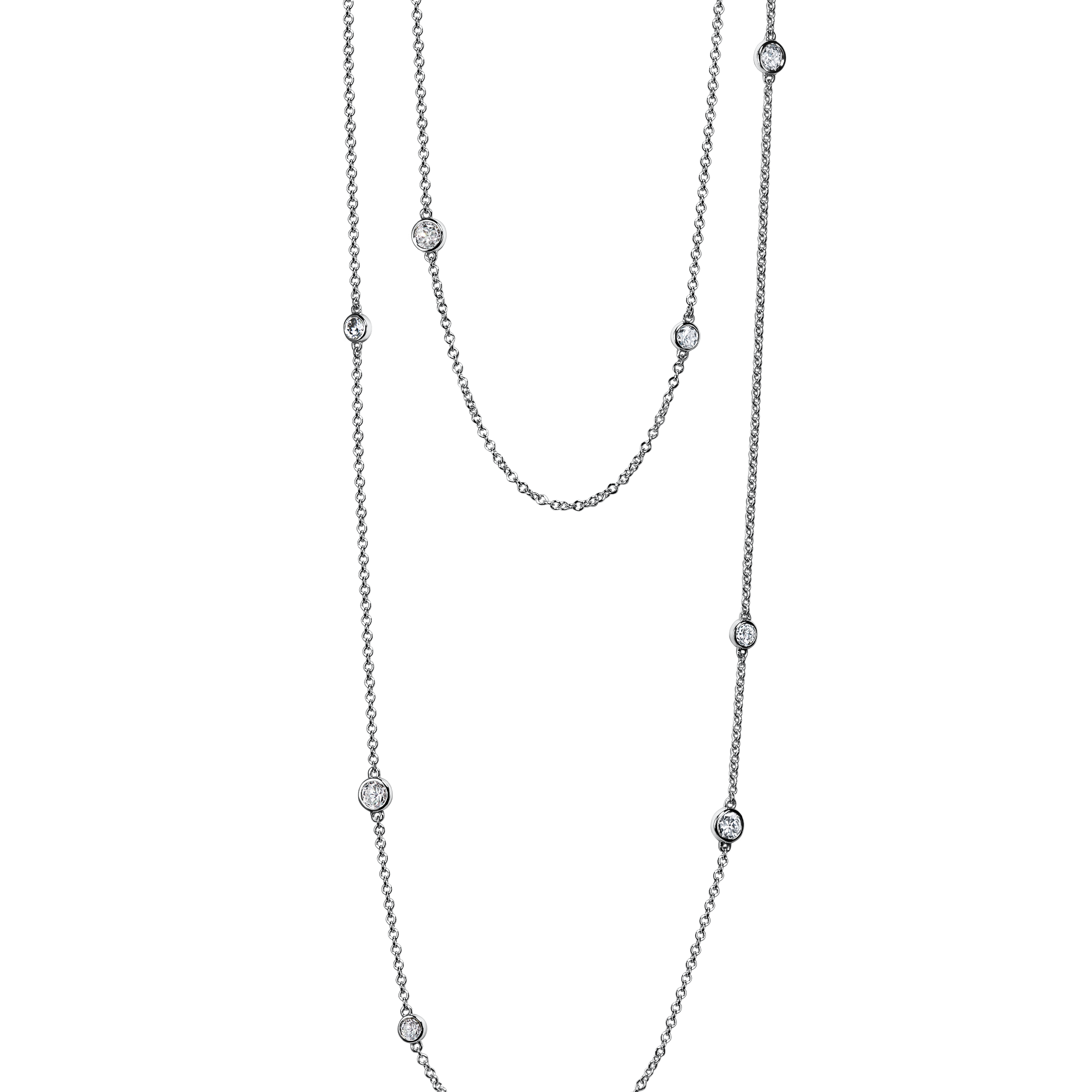 zoomed out of the round diamond spectacle set sprinkle necklace in platinum. 2.25carats. handmade in london