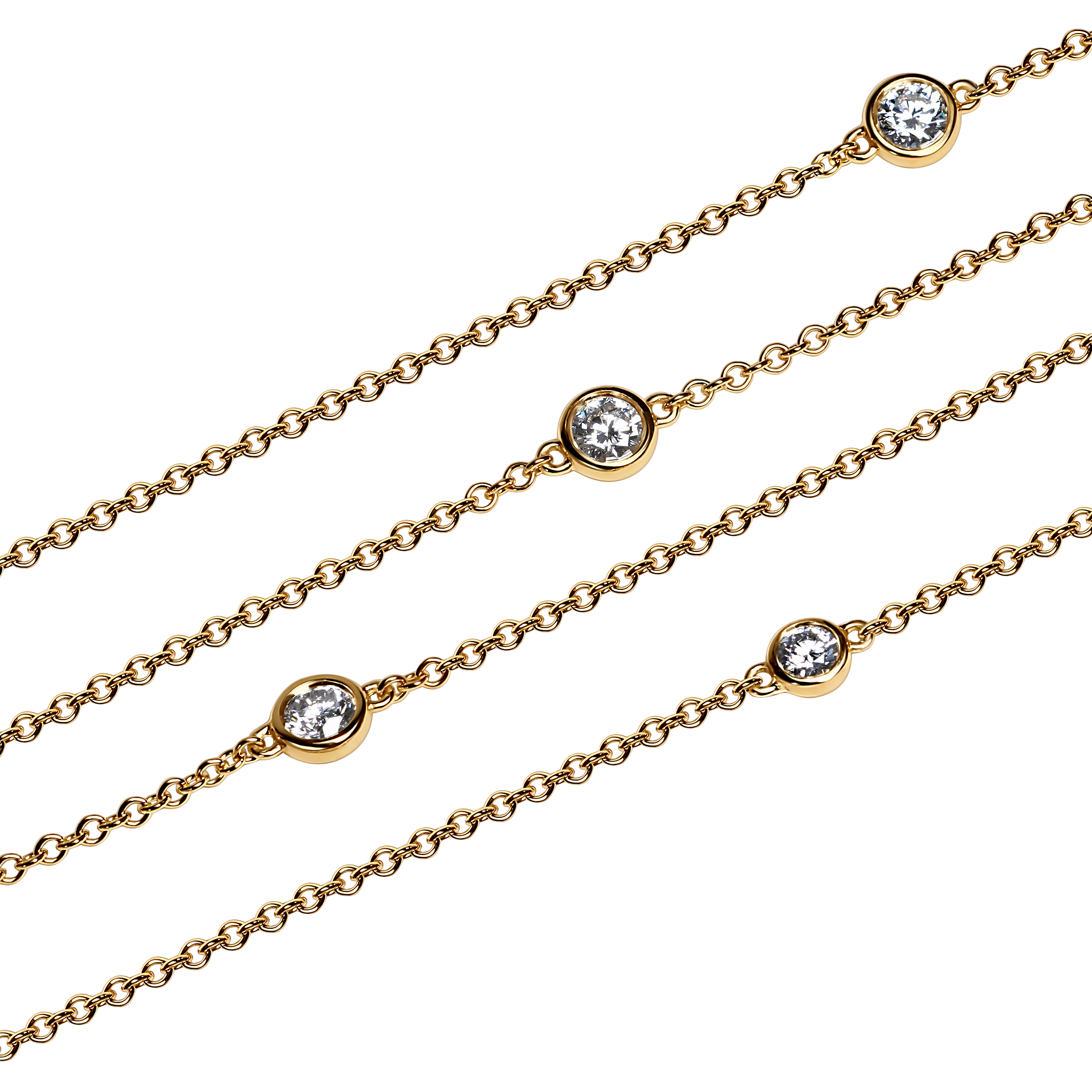 zoom in on the round diamond spectacle set sprinkle necklace in yellow gold. 2.25carats. handmade in london