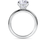 side view 2 carat platinum round solitaire engagement ring featuring lab grown diamond and knife edge band