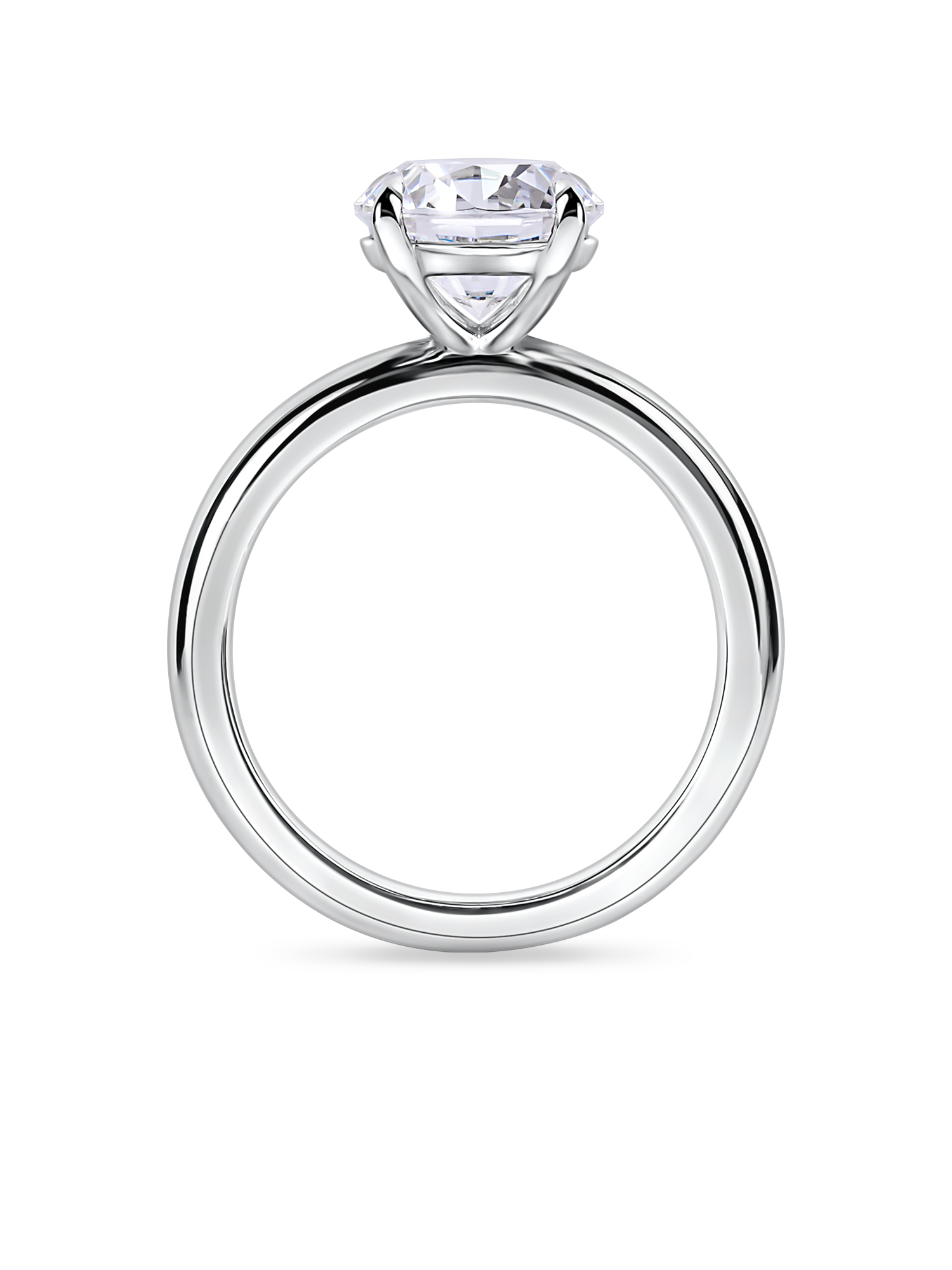 side view 2 carat platinum round solitaire engagement ring featuring lab grown diamond and knife edge band