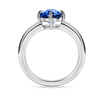 side view lab grown Sapphire solitaire in platinum. This engagement ring is made with a lab grown gemstone in recycled precious metals.