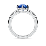 side view lab grown Sapphire solitaire in platinum. This engagement ring is made with a lab grown gemstone in recycled precious metals.