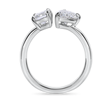 side view of a 2 carat toi et moi ring. Lab Grown pear and emerald cut diamonds in platinum