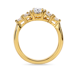 side view of Floral oval engagement ring with lab grown diamond and pear side stones in yellow gold