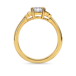 Five Stone Art Deco Emerald Cut Engagement Ring in yellow gold. Lab grown emerald cut diamond. side view