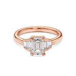 Five Stone Art Deco Emerald Cut Engagement Ring in rose gold. Lab grown emerald cut diamond. front view